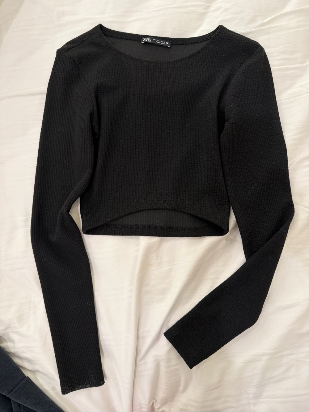 Zara Black Long Sleeve Cropped Top - Textured Knit